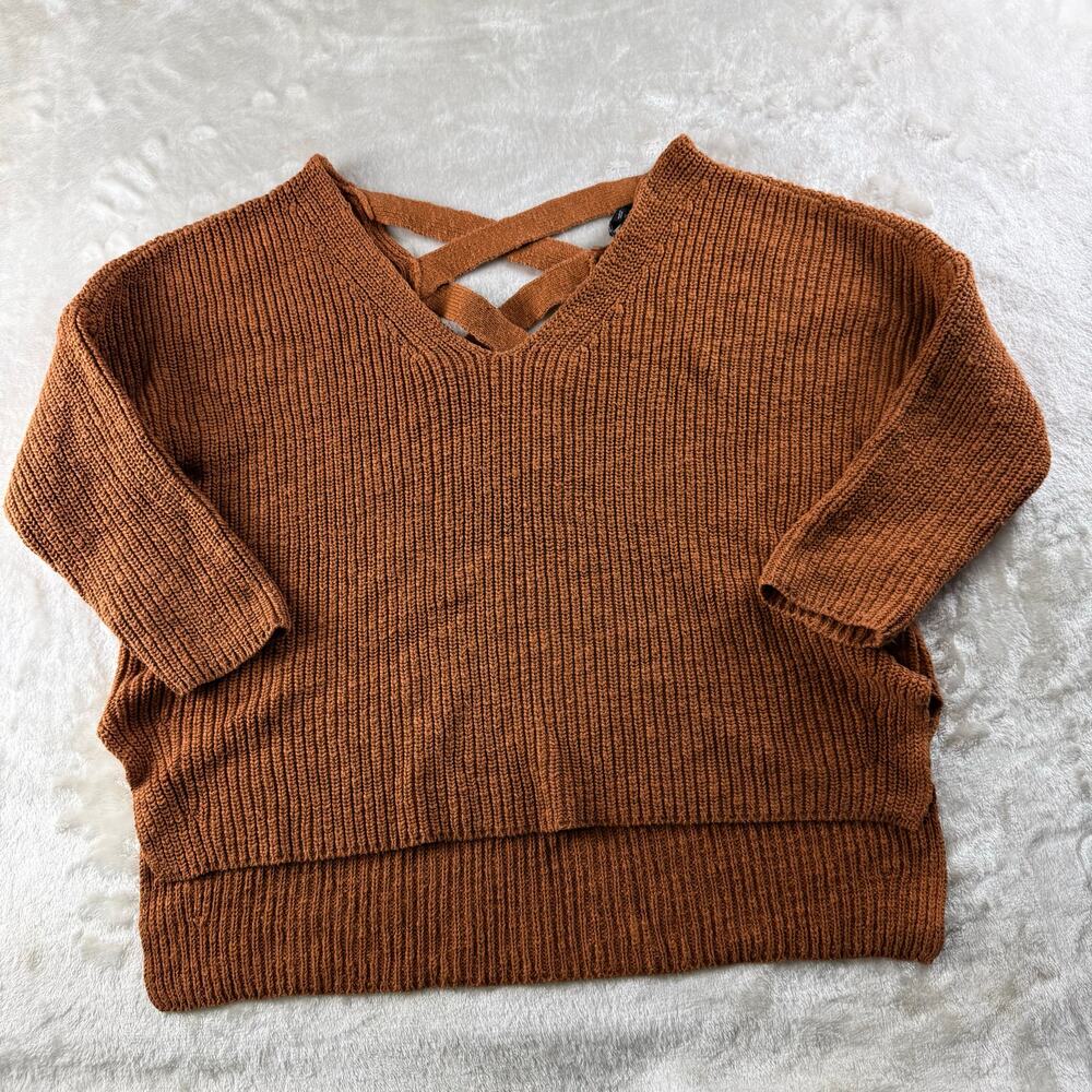 Express Cross Back Knit Sweater Women's Size Medium 3/4 Sleeve Comfy Cozy Fall